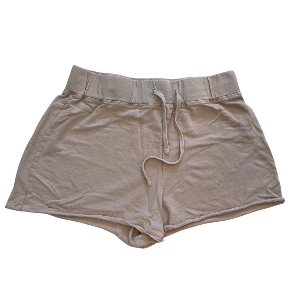 Standard James Perse Shorts Beige/Pink Drawstring Sweat Knit, Minimalist, XL